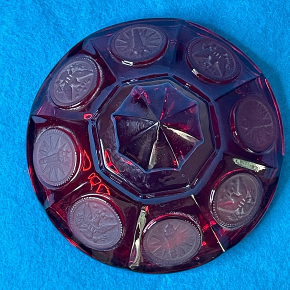 Vintage Fostoria Ruby Red Glass Coin Covered Wedding Bowl/Candy Dish w/Lid. - Picture 10 of 13